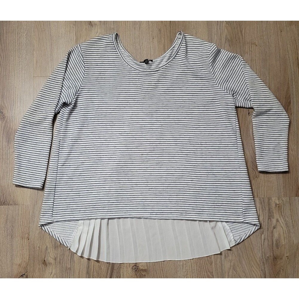 Lane Bryant Long Sleeve Sweater shirt sheer pleated back size 18/20 blue white